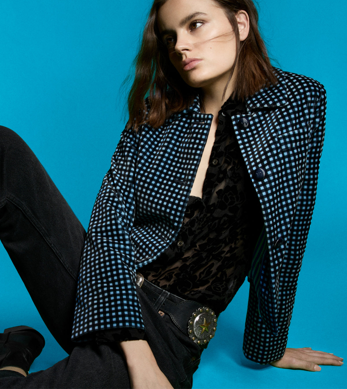 VICKY Velvet Check Blazer